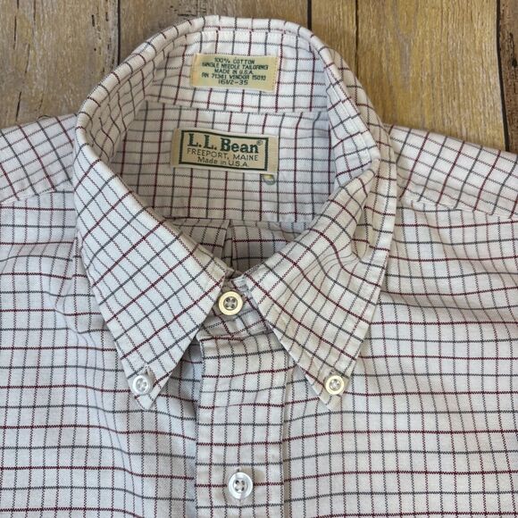 LL Bean Dress Shirt Vintage Made In USA Mens 16.5 35 Long Sleeve Graph Check - Picture 4 of 7